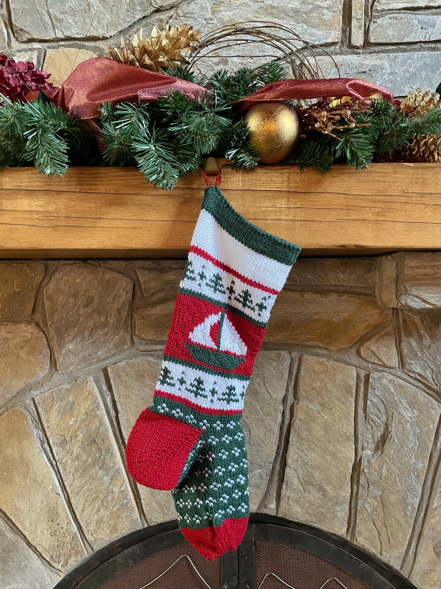 Heirloom Sailboat Christmas Stocking - Discontinued Material